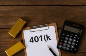 gold bars, a notepad, and a calculator